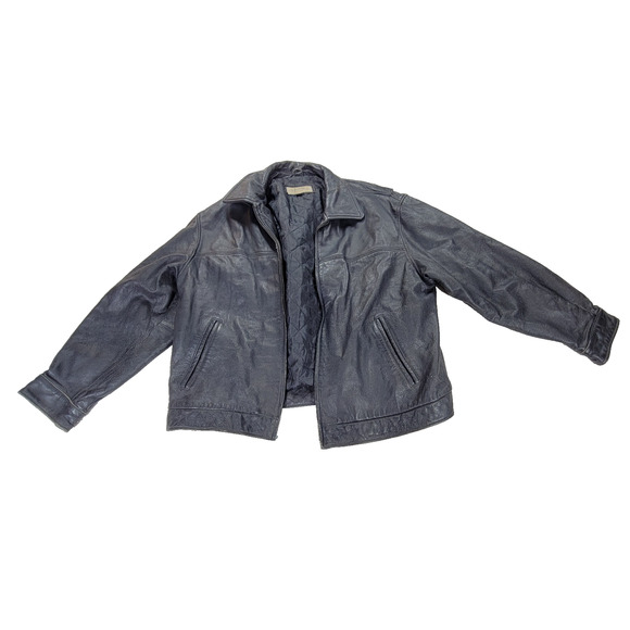 Vintage St Johns Bay Leather Jacket Mens Sz XXL Black Leather Gorpcore Cold Coat - Picture 1 of 16